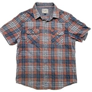 America USA Flag & Anthem Western Plaid Mens Button Up Short Sleeve Shirt Medium